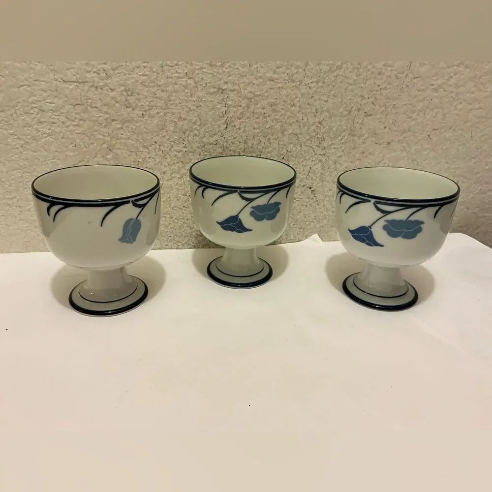 3 Dansk International Tivoli Belles Fleurs Blue China Goblet Made In Japan RARE